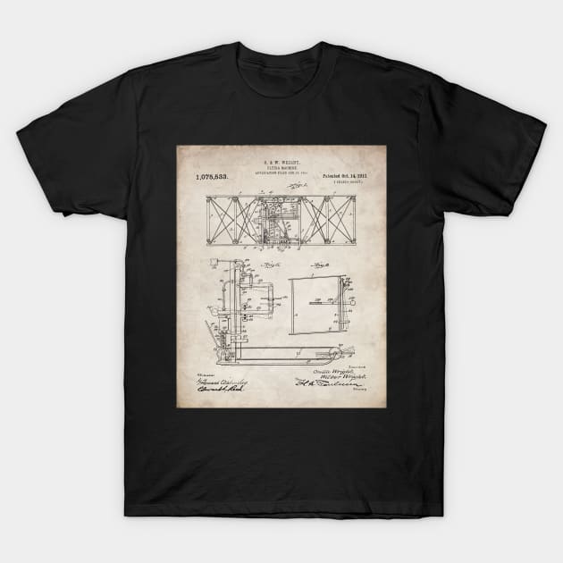 Wright Brothers Aircraft Patent - Aviation Art - Antique T-Shirt by patentpress